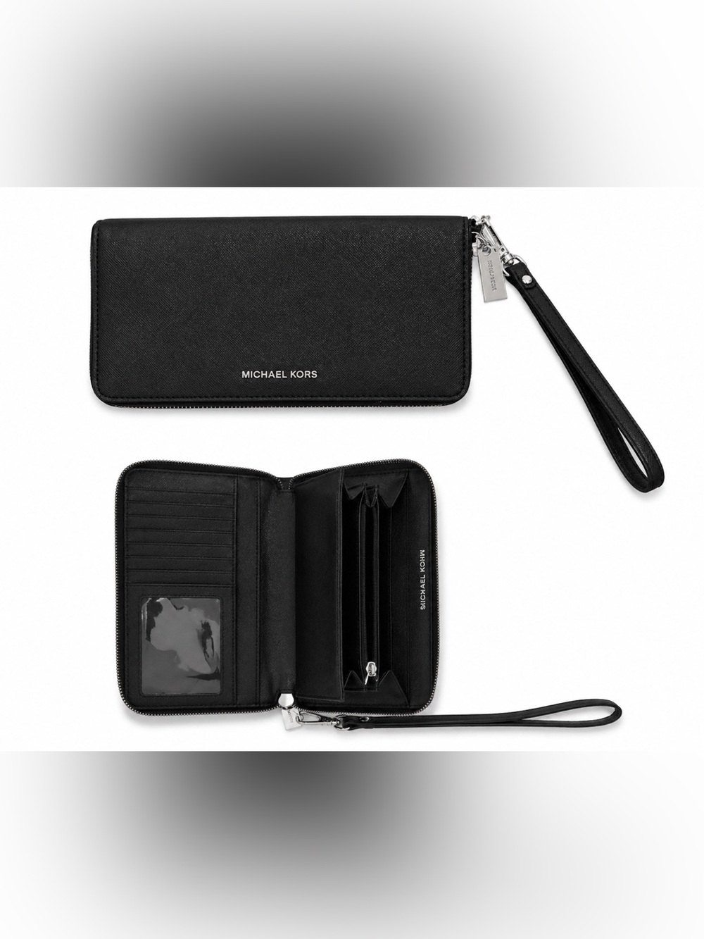 Michael Kors Black Saffiano Zip-Around Wallet Wristlet